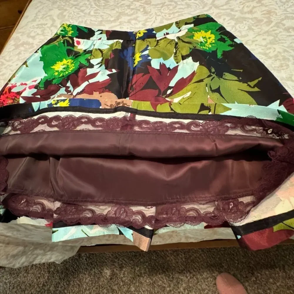 Trina Turk skirt floral watercolor pleated  20th Holiday 2015 collection Sz 12